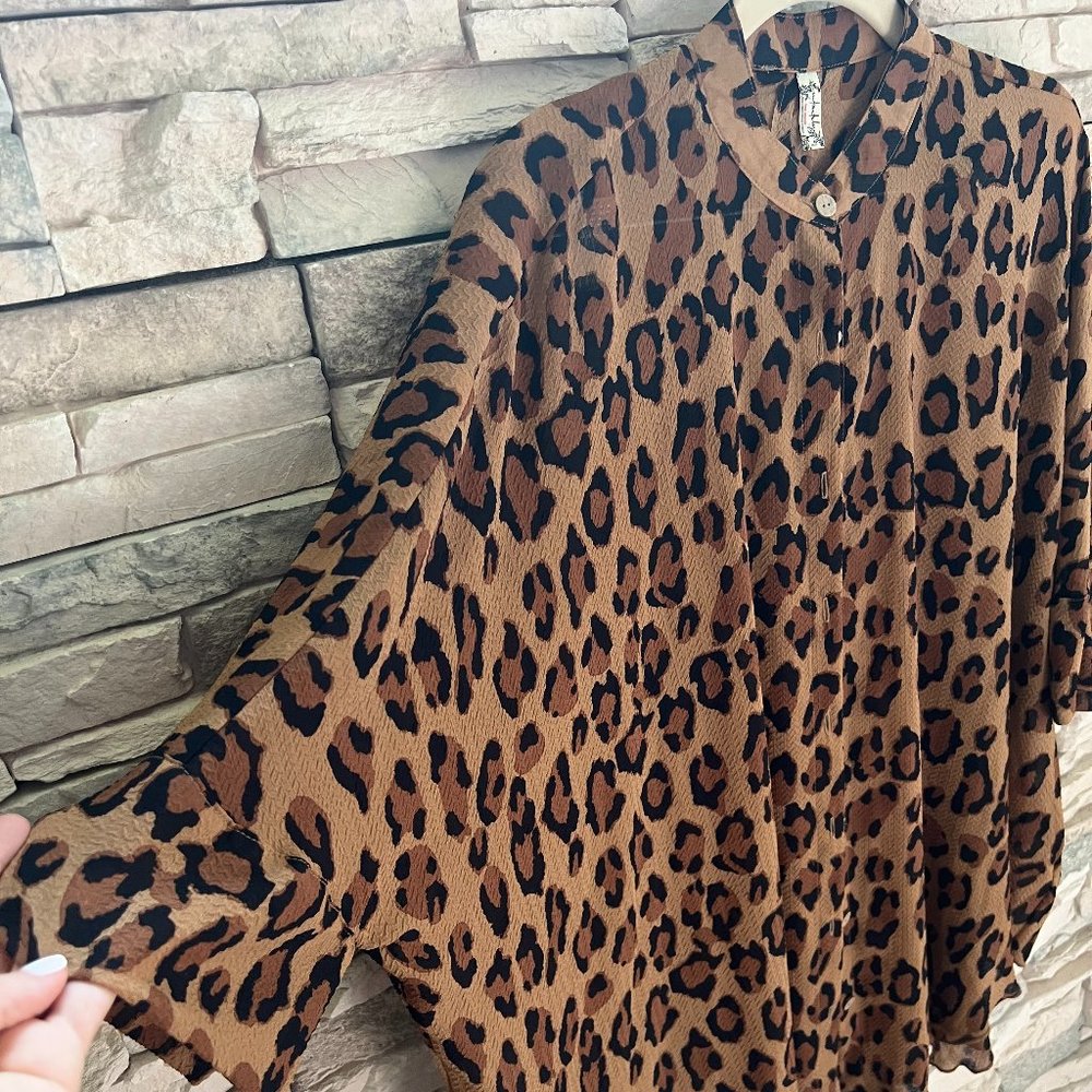 NWOT Rare Free People Intimately Wake Up Shirt Tobacco Combo Cheetah XS